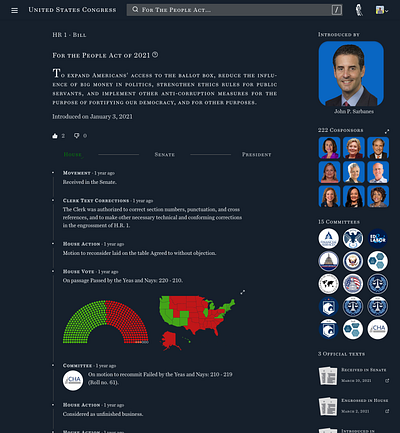 H.R. 1 Legislation Page (Dark) app bill congress design ui web