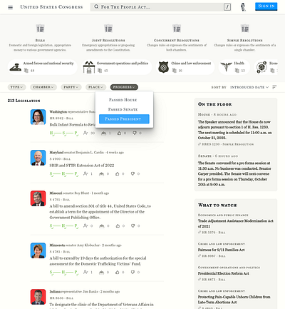 Legislation List Page app bills congress design ui web