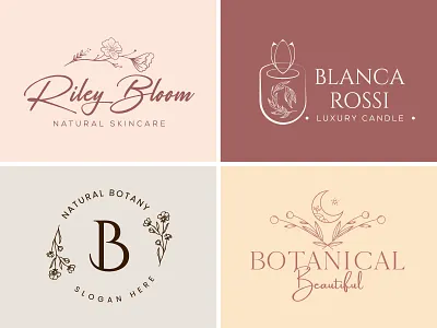 Botanical Floral element Hand Drawn Logo design template beauty boho botanical logo brand identity branding candle logo cosmetics design feminine floral logo flower hand drawn icon lights logo nature photography logo sign skin care vector