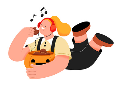 Happy Halloween - 3 character eat food girl halloween happy illustration music pompoen woman