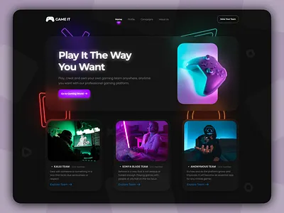 Gaming Platform Landing Page concept design game game website gaming illustration landing page social ui ui design ux web design