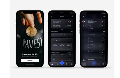 Invesment Mobile Apps business dark mode fintech glassmorpsm invesment mobile app ui uiux user interface