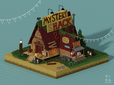 Voxel Mystery Shack (Gravity Falls) 3d 3d art bill cypher digitalart dipper fanart gravity falls gravity falls fanart isometric mabel magicavoxel mystery shack voxel voxel building voxel fanart voxel house voxel hut