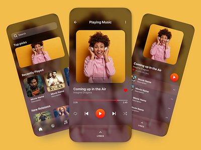Music Player black creative design graphic design mobile application music player pink ui ux yellow