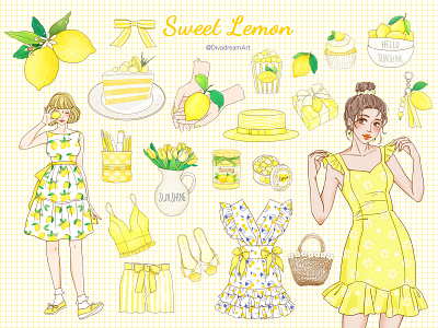 Sweet Lemon Girls Clipart Fashion Girls illustrations digitalart digitaldrawing drwawing graphic design illust illustration watercolor