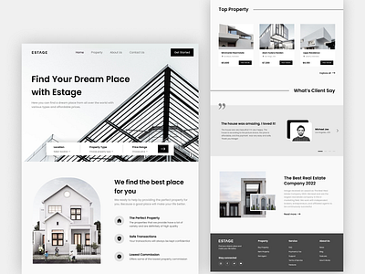 Estage - Real Estate Landing Page app appdesign design exploration figma home landing page minimalist mobile mobile app property real estate ui uidesign uiux uiuxdesign web web design website