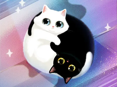 day and night✨ cat character cute doodle drawing illustration nft photoshop