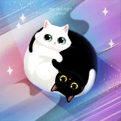 day and night✨ cat character cute doodle drawing illustration nft photoshop