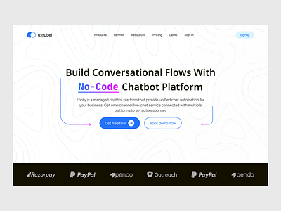 Chatbot landing page bot builder chatbot chatbot website header landingpage omni channel ui design website design