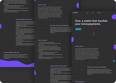 Zixo's landing page blockchain dark landing ui