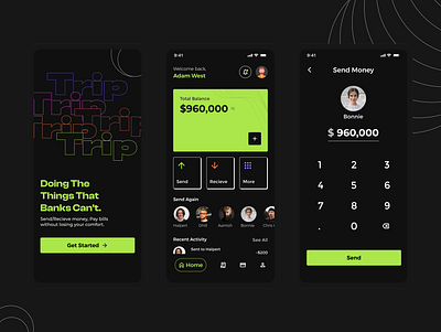 Wallet App android app ui brutalism dark mobile ui dark theme ui design experimental ios minimal minimal dark minimal mobile ui mobile ui modern ui payment app simple ui ui ux wallet app