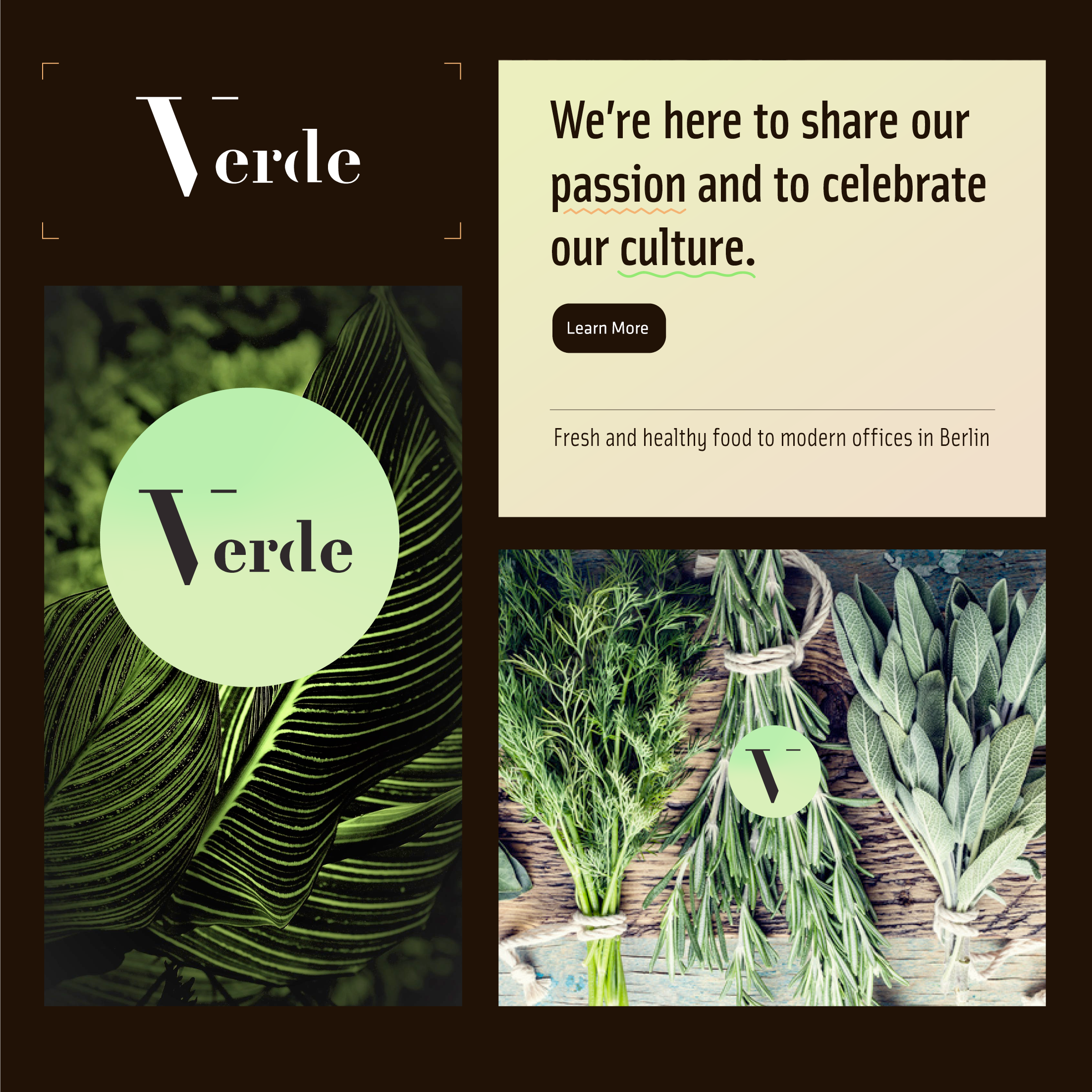 Verde Branding art deco berlin cafe catering chef logo design natural r2works restaurant verde vibrant