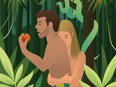 Don't! adam eden eve illustration paradise sin vector
