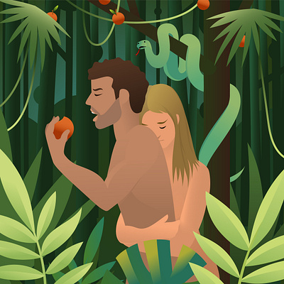 Don't! adam eden eve illustration paradise sin vector