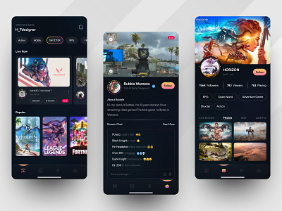 Streaming App Mobile Design card clean game game ui gamer games live live app live screen live stream live streaming mobile mobile app stream stream app streamer streaming app twitch ui ux