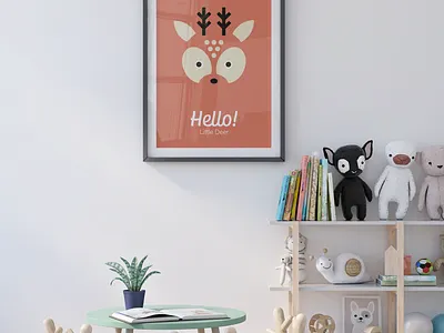 Hello! Little Deer - Cute minimalist animal poster bauhaus cute animal deer cute poster design etsy store graphic print home decor illustration kid room little deer minimal design minimalist poster nursery print poster poster design typography
