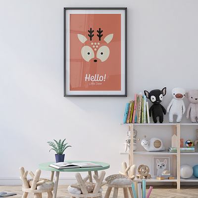 Hello! Little Deer - Cute minimalist animal poster bauhaus cute animal deer cute poster design etsy store graphic print home decor illustration kid room little deer minimal design minimalist poster nursery print poster poster design typography