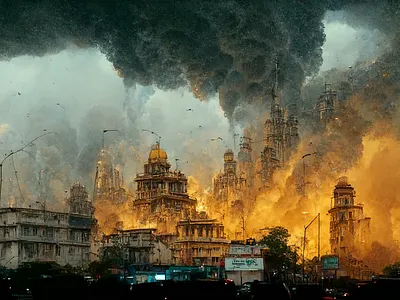 Apocalyptic Kolkata watercolour artificial illustration illustrator midjourney photoshop