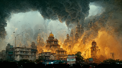 Apocalyptic Kolkata watercolour artificial illustration illustrator midjourney photoshop