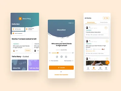Story sharing app android app apple collection design system horizontal scroll mobile recording story sharing story telling user interface