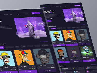 NFTs Marketplace Website - dark mode art artwork bitcoin branding crypto cryptocurrency dark dark mode design desktop ethereum graphic design landing nft nft art ui ui design ui ux web web design