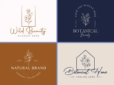Botanical Floral element Hand Drawn Logo design template beauty boho logo botanical logo brand identity branding business design feminine floral logo flower hand drawn leaf logo template vector