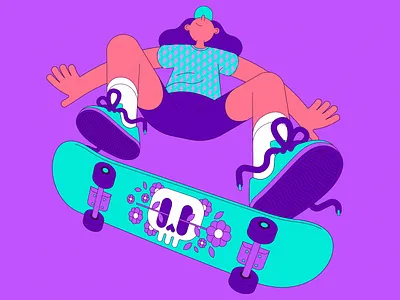 SK8 OR DIE bright character color ill illustration monoline motion movement skateboarding vector