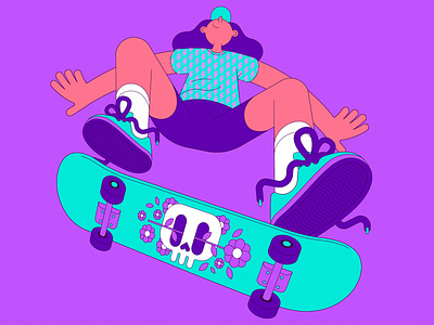 SK8 OR DIE bright character color ill illustration monoline motion movement skateboarding vector