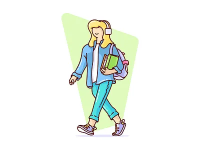 Learning vibe 2d back2school book character character design colorful design education girl home work illustration learn school study supplies university vector walk
