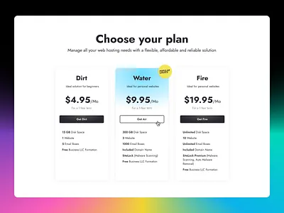 Choosing a hosting plan design hosting page tariff plan ui web website