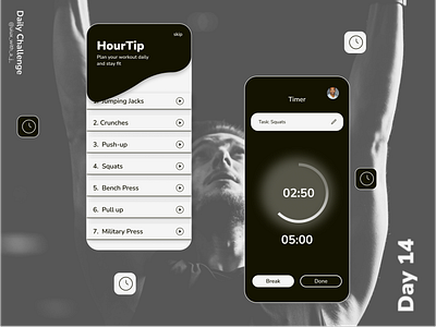 Exercise app ui adobe xd app app ui bodybuilding challenge countdown daily daily ui dark day 14 dribbble exercise figma timer ui workout
