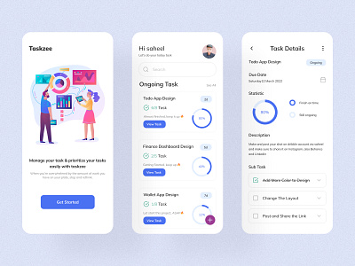 Taskzee app branding design illustration minimal typography ui uidesign ux