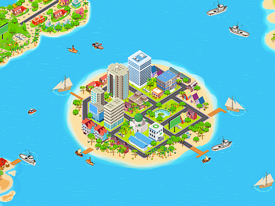 Isometric Island Level Design building city game graphic design illustration island isometric sea video games