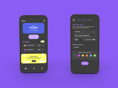 Fintech mobile app UI - Rounder II dark mode finance fintech graphic design logo mobile app ui ux