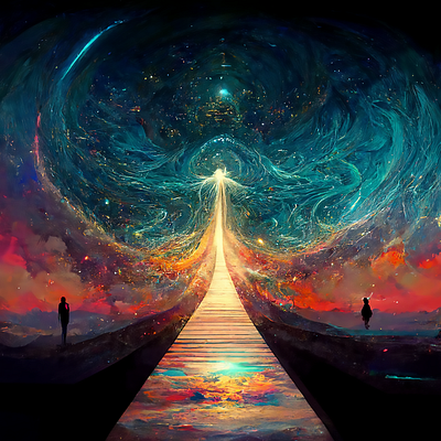 Prismatic Bridge to the Universe's Edge astral travel digital art dream galaxy space