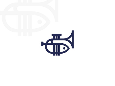 Jazz Fish Logo animal animals buy creative fish jazz line logo logos marine modern music ocean sale sales sea trombone tube