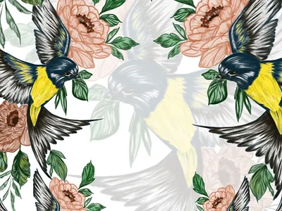 Birds on flower a abstract app art black branding design graphic design illustration logo pattern procreate ui vector wallpaper