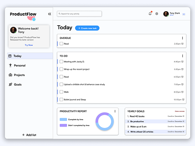 "ProductFlow" Productivity System SaaS Design UI dashboard design design desktop design illustration product design saas saas design ui ux ux ui vector