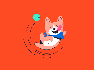 Playful corgi puppy illustration adorable animal ball cartoon character character design corgi dog funny happy illustration jump kawaii maskot minimal pet play puppy vector