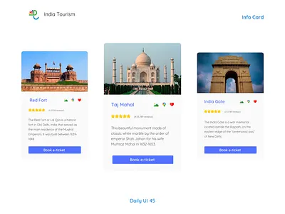 Daily UI #045 - Info Card card card ui daily ui 45 daily ui challenge dailyui45 dailyuichallenge delhi tourism graphic design india india gate indian monuments info card infocard monument monuments red fort taj mahal tour tourism ui