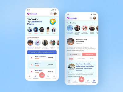 DonateUS UI application charity charityevent donate donation fundraiser fundraising humanity makeadifference mobile mobile application nonprofitorganization trendy ui ui trends uxui design volunteering