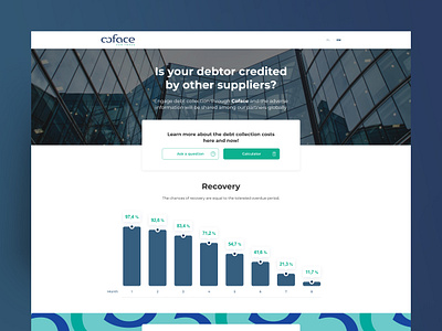 Coface - Debt collection system bank calculator chart clean credit design fintech graphic chart home home page landing minimal modern trendy ui