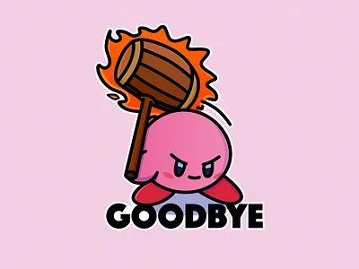 the king of super smash bros. cute design fire flat hammer icon illustration immersive inkscape kirby pink smile sticker super smash bros vector