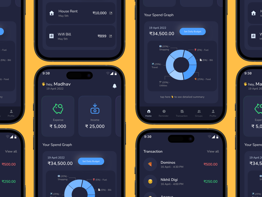 Analytics Mobile App UI - Dark Mode analytics ui app ui banking app blue clean ui dark mode dark ui flat design minimal design mobile app mobile clean ui neubrutalism skeuomorphism