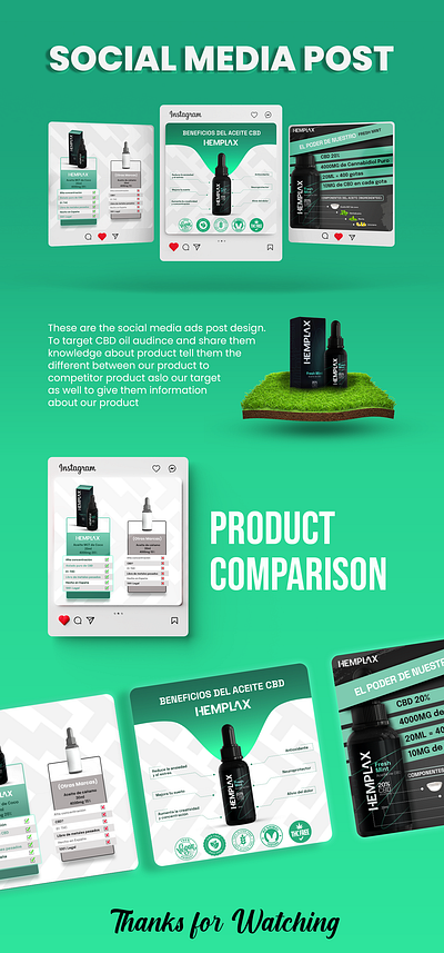Social Media Post (Oil Dropper 'Hemplax') 3d mockup design ads brand identiy branding cbd design creative design design flat icon illustration insta post design label design logo logo design minimal oil dropper bottel design oil product branding packaging design social media post design vector