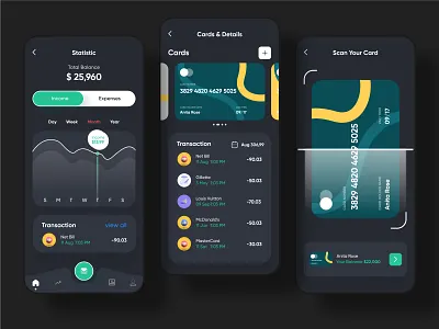 Dark fintech mobile app app appdesigner business design digitalproductdesign finance mobile app design mobile app ui online business uiux ux wallet website