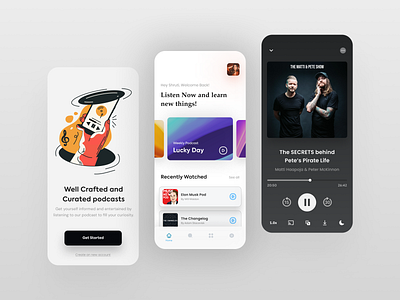 Flowcast — Podcast app UI app audio audio book behance clean design dribbble2022 ios live streaming logo minimal mkbhd mobile mobile app mobile ui music podcast podcast app podcasting ui