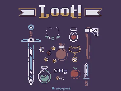 Loot! 16bit 8bit art design dnd fantasy gameart graphic design illustration inventory logo pixel art pixelart tshirt ui