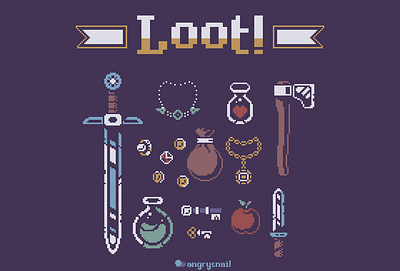 Loot! 16bit 8bit art design dnd fantasy gameart graphic design illustration inventory logo pixel art pixelart tshirt ui