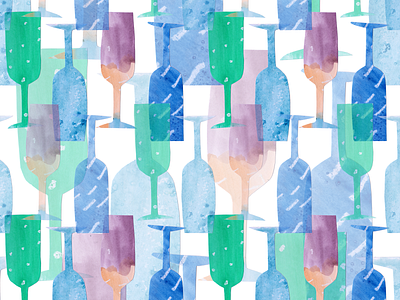 Champagne glasses pattern. backdrop background champagne collage design digital paper fabric glasses hand painted holiday illustration new year party pattern seamless soft surface design wallpaper watercolor wine